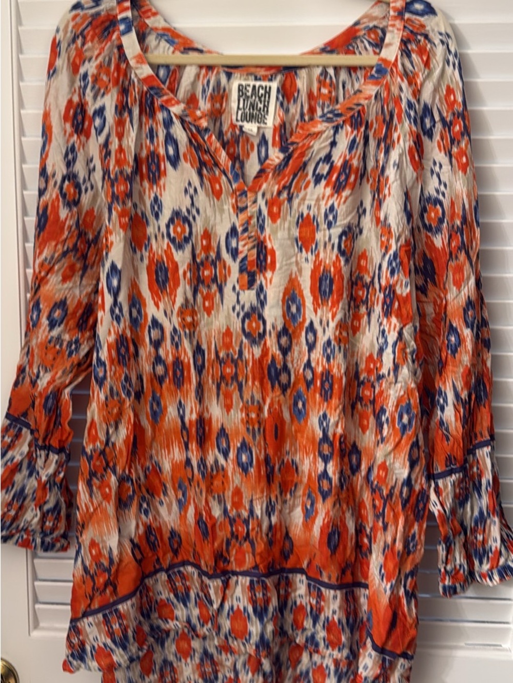 beachlunchlounge Orange and Blue Printed Peasant Tunic
